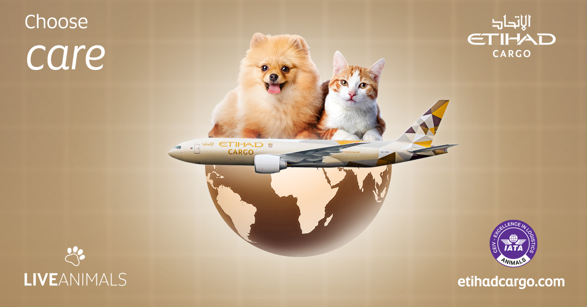 Etihad Cargo introduces extended journey times for pets and support for snub-nosed breeds